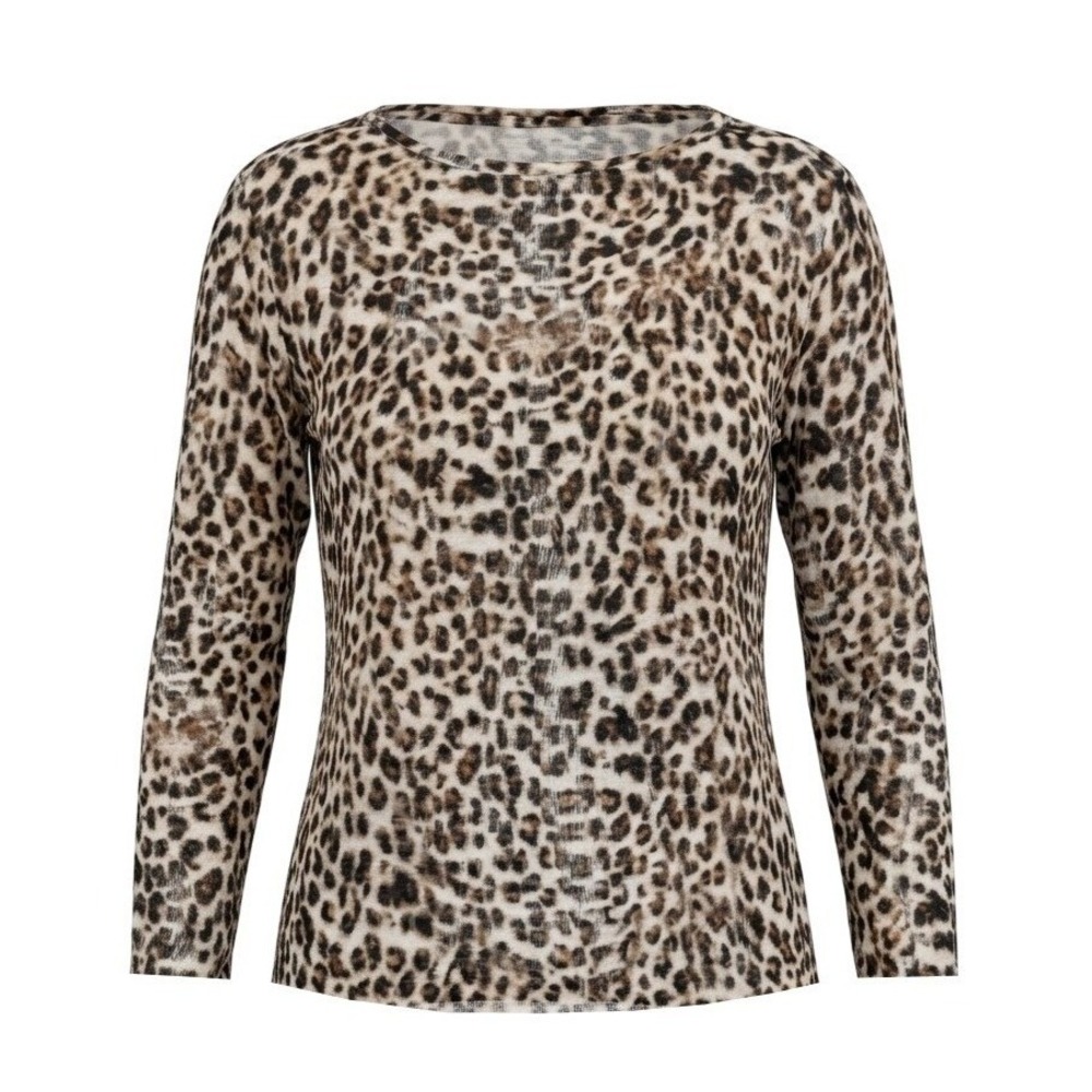Majestic Filatures Deluxe Tee Women Size 2 Leopard Print Long Sleeve Soft Touch